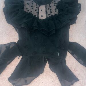 Black Sheer Ruffled Blouse